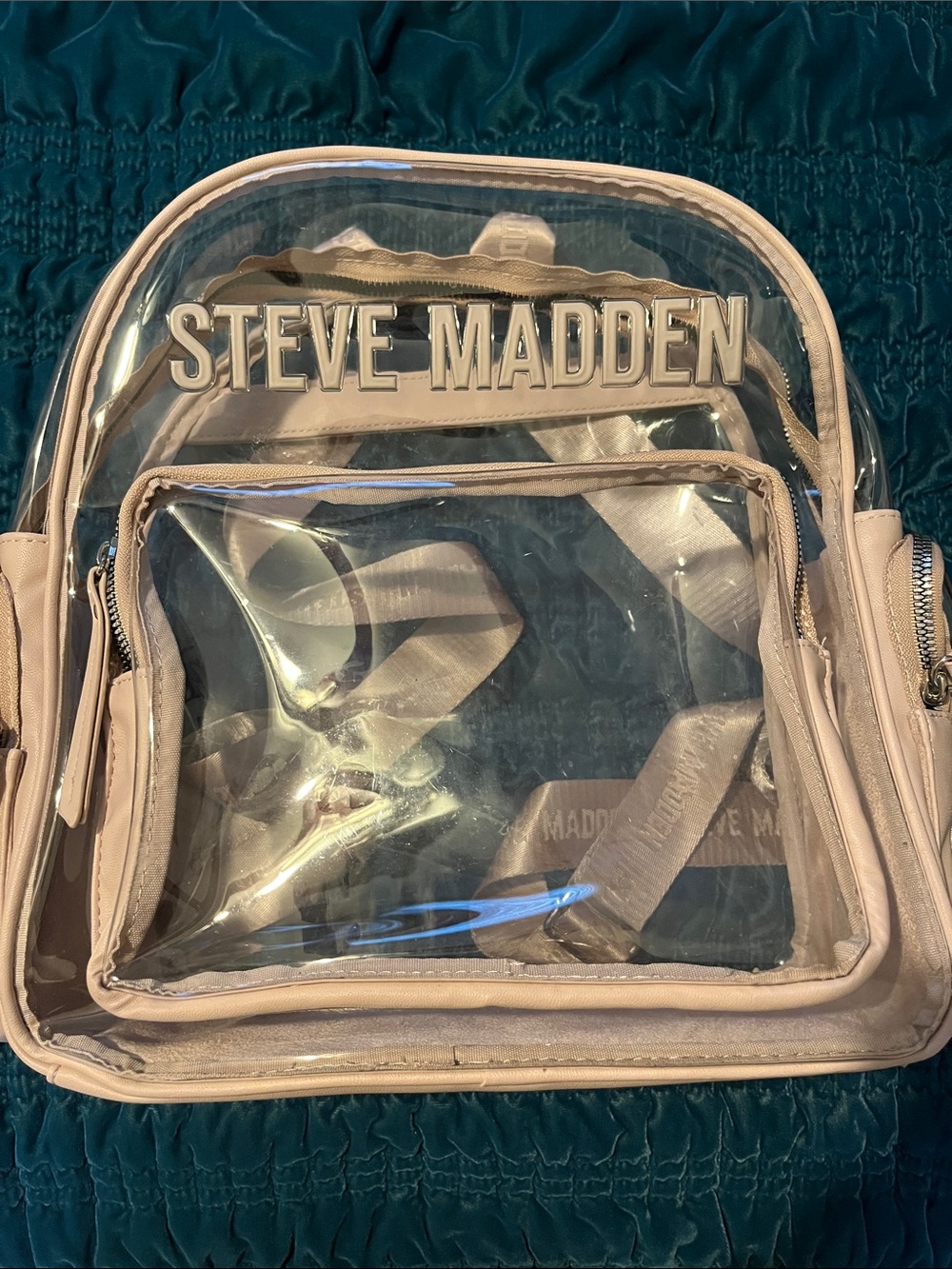 Steve Madden Clear Mini Backpack with Light Pink Trim